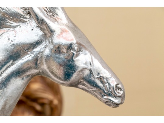 Striking Pair Of Silver-gilded Horse Figures