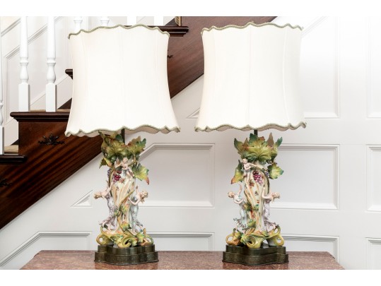 Pair Of Art Nouveau German Porcelain Figural Table Lamps