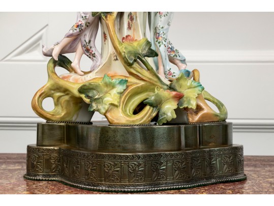 Pair Of Art Nouveau German Porcelain Figural Table Lamps
