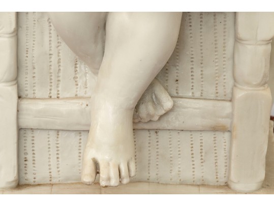 Romanelli, Italian Marble / Alabaster  Hand Carved Sculpture Of Children