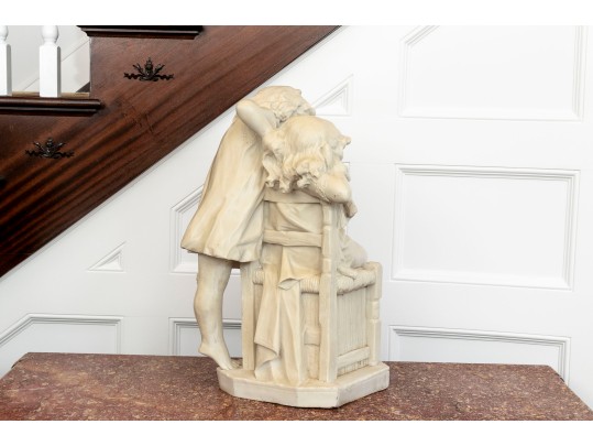 Romanelli, Italian Marble / Alabaster  Hand Carved Sculpture Of Children