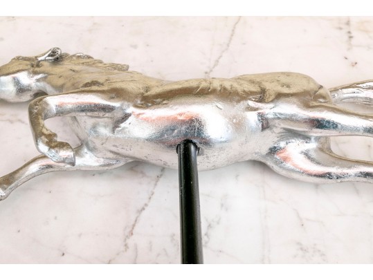 Striking Pair Of Silver-gilded Horse Figures