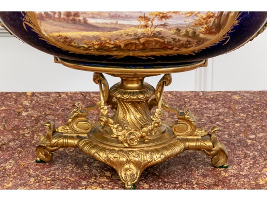 Late 19th-century Sevres-style Ormolu-mounted Porcelain Footed Centerpiece Bowl