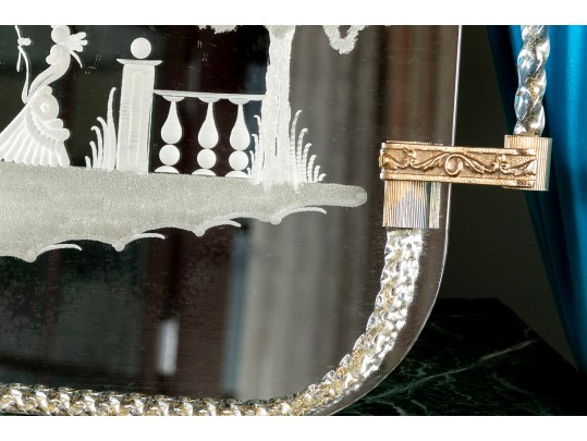 Exquisite Italian Murano Glass And Etched Mirror Vanity Tray