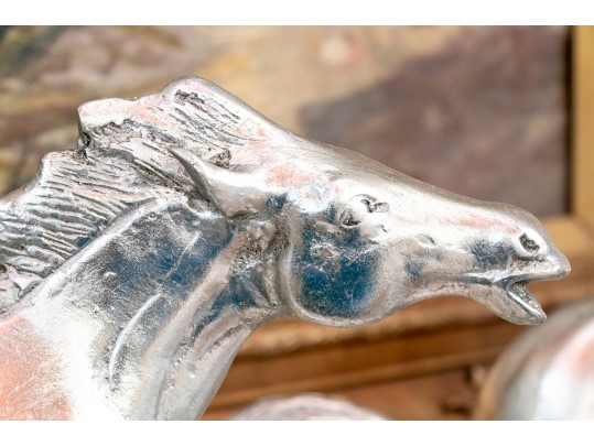 Striking Pair Of Silver-gilded Horse Figures