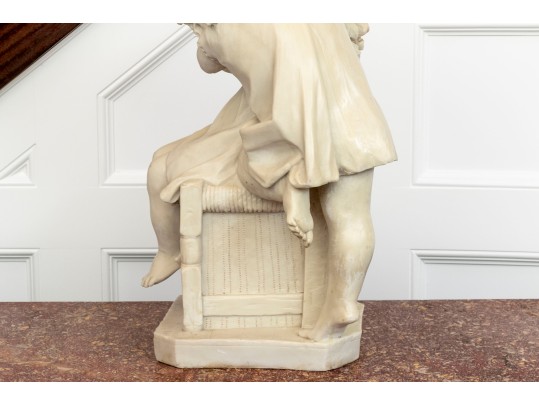 Romanelli, Italian Marble / Alabaster  Hand Carved Sculpture Of Children