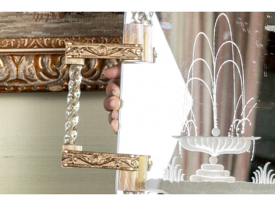 Exquisite Italian Murano Glass And Etched Mirror Vanity Tray