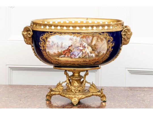 Late 19th-century Sevres-style Ormolu-mounted Porcelain Footed Centerpiece Bowl