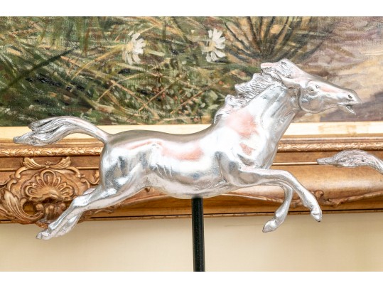 Striking Pair Of Silver-gilded Horse Figures