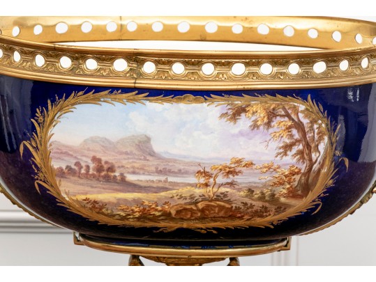 Late 19th-century Sevres-style Ormolu-mounted Porcelain Footed Centerpiece Bowl