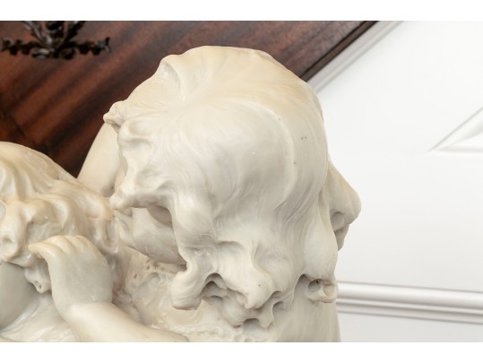 Romanelli, Italian Marble / Alabaster  Hand Carved Sculpture Of Children