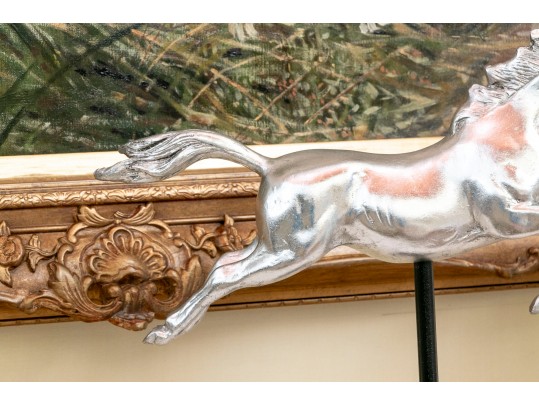 Striking Pair Of Silver-gilded Horse Figures