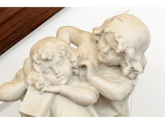Romanelli, Italian Marble / Alabaster  Hand Carved Sculpture Of Children