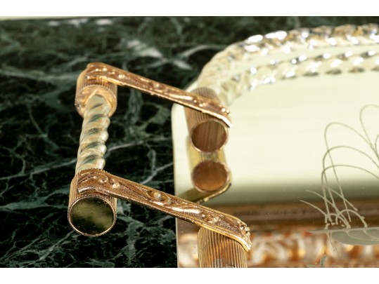 Exquisite Italian Murano Glass And Etched Mirror Vanity Tray