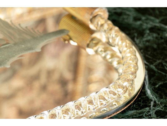 Exquisite Italian Murano Glass And Etched Mirror Vanity Tray