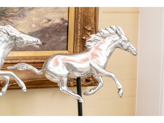 Striking Pair Of Silver-gilded Horse Figures