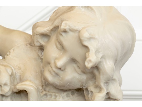 Romanelli, Italian Marble / Alabaster  Hand Carved Sculpture Of Children