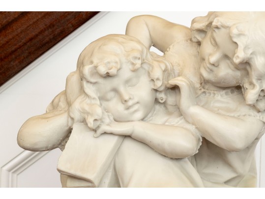 Romanelli, Italian Marble / Alabaster  Hand Carved Sculpture Of Children