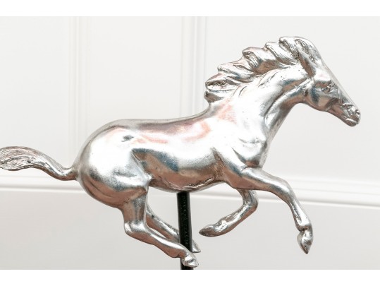 Striking Pair Of Silver-gilded Horse Figures