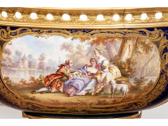 Late 19th-century Sevres-style Ormolu-mounted Porcelain Footed Centerpiece Bowl