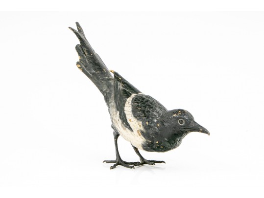 A Large Cold Painted Bronze Figure Of A Magpie By Franz Bergman