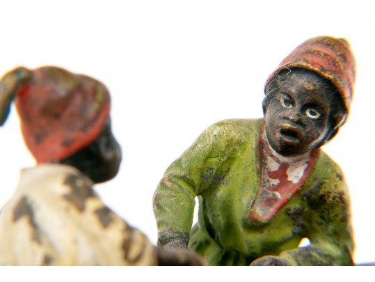 Cold Painted Bronze Arabesque Figures Atop A Dish