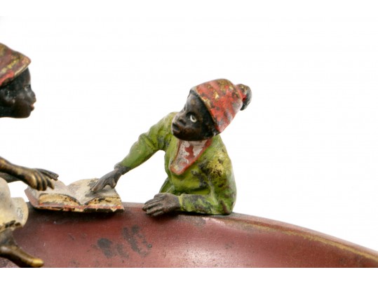 Cold Painted Bronze Arabesque Figures Atop A Dish