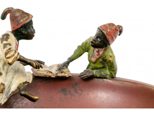 Cold Painted Bronze Arabesque Figures Atop A Dish