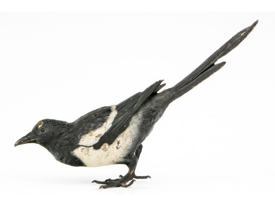 A Large Cold Painted Bronze Figure Of A Magpie By Franz Bergman