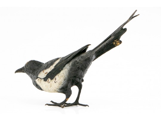 A Large Cold Painted Bronze Figure Of A Magpie By Franz Bergman