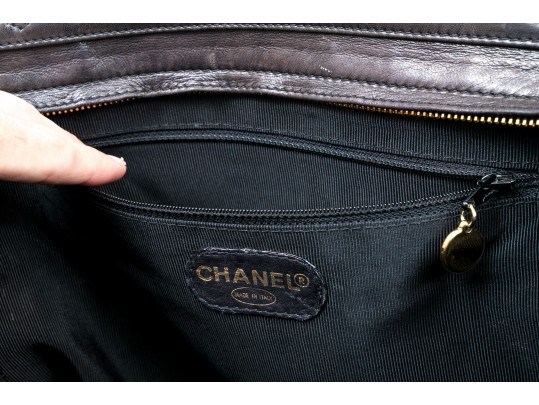 Chanel Striking Dark Brown Lambskin Quilted Leather Tote