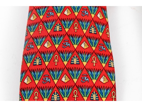 Lot Of Two 100% Silk Hermes Ties, Predominantly Red And Yellow Tones