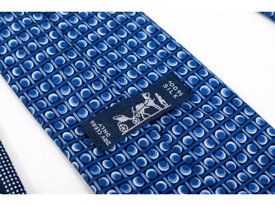 Hermes Lot Of Three Silk Ties, Blue Tones