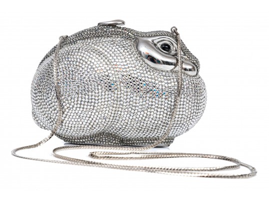 Judith Leiber Stunning Silver Metallic And Rhinestone Bunny Bag