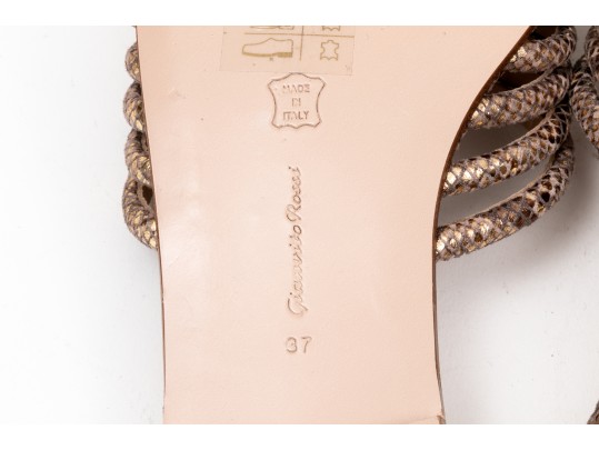 Gianvito Rossi Pretty Ribbed Leather And Snake Grain Sandals, Size 37, Retail $845