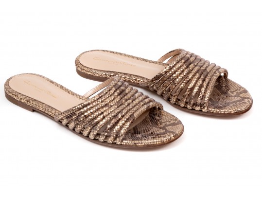 Gianvito Rossi Pretty Ribbed Leather And Snake Grain Sandals, Size 37, Retail $845