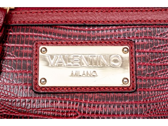 Valentino Lavish Burgundy Leather, Alligator And Suede Oversized Top Handle Bag