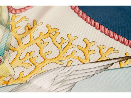 Salvatore Ferragamo Silk Scarf With Fish Motifs, Pink, Blue And Yellow Tones