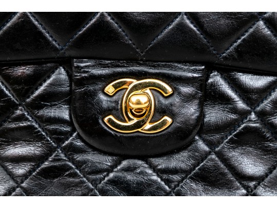 Chanel Classic Black Lambskin Quilted Leather Single Flap Shoulder Bag