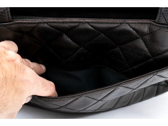 Chanel Striking Dark Brown Lambskin Quilted Leather Tote