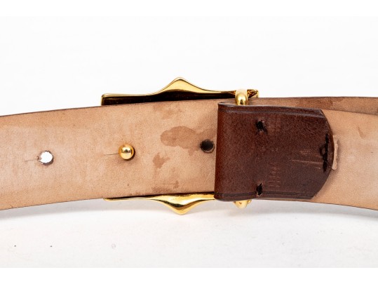 De Vecchi Brown Leather Belt, Size Small