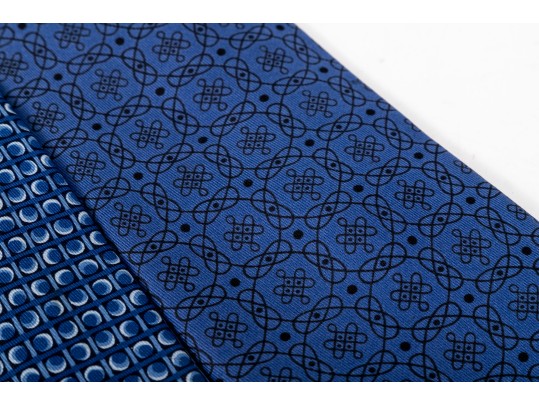 Hermes Lot Of Three Silk Ties, Blue Tones