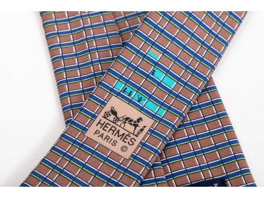 Hermes Lot Of Three Silk Ties, Assorted Colors And Patterns