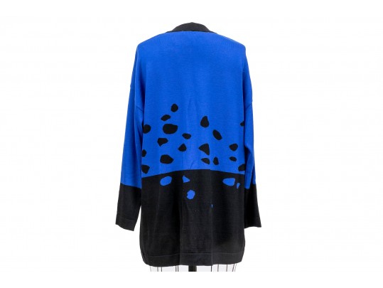 Escada Patterned Blue And Black Button Up Cardigan, Size 42