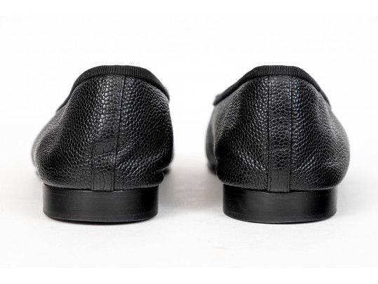 Chanel Classic Black Leather Ballet Flats, Size 37