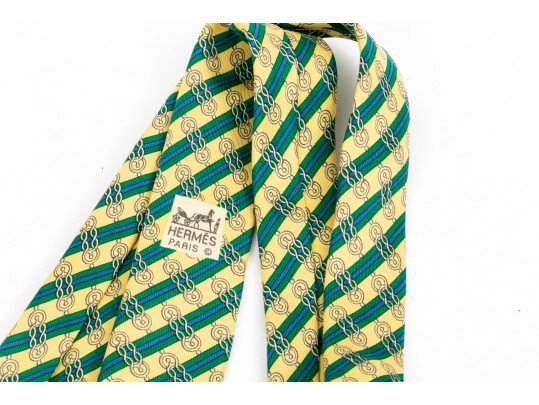 Lot Of Two 100% Silk Hermes Ties, Predominantly Red And Yellow Tones
