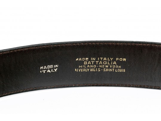 Battaglia Brown Leather Belt, Gold Tone Buckle, Size 36