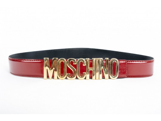 Moschino Red Leather Logo Belt