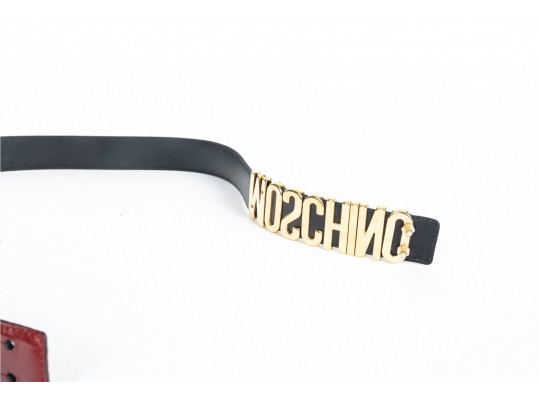 Moschino Red Leather Logo Belt