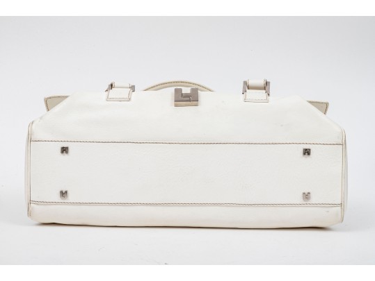 Lambertson Truex Bright Elongated White Leather Baguette Bag